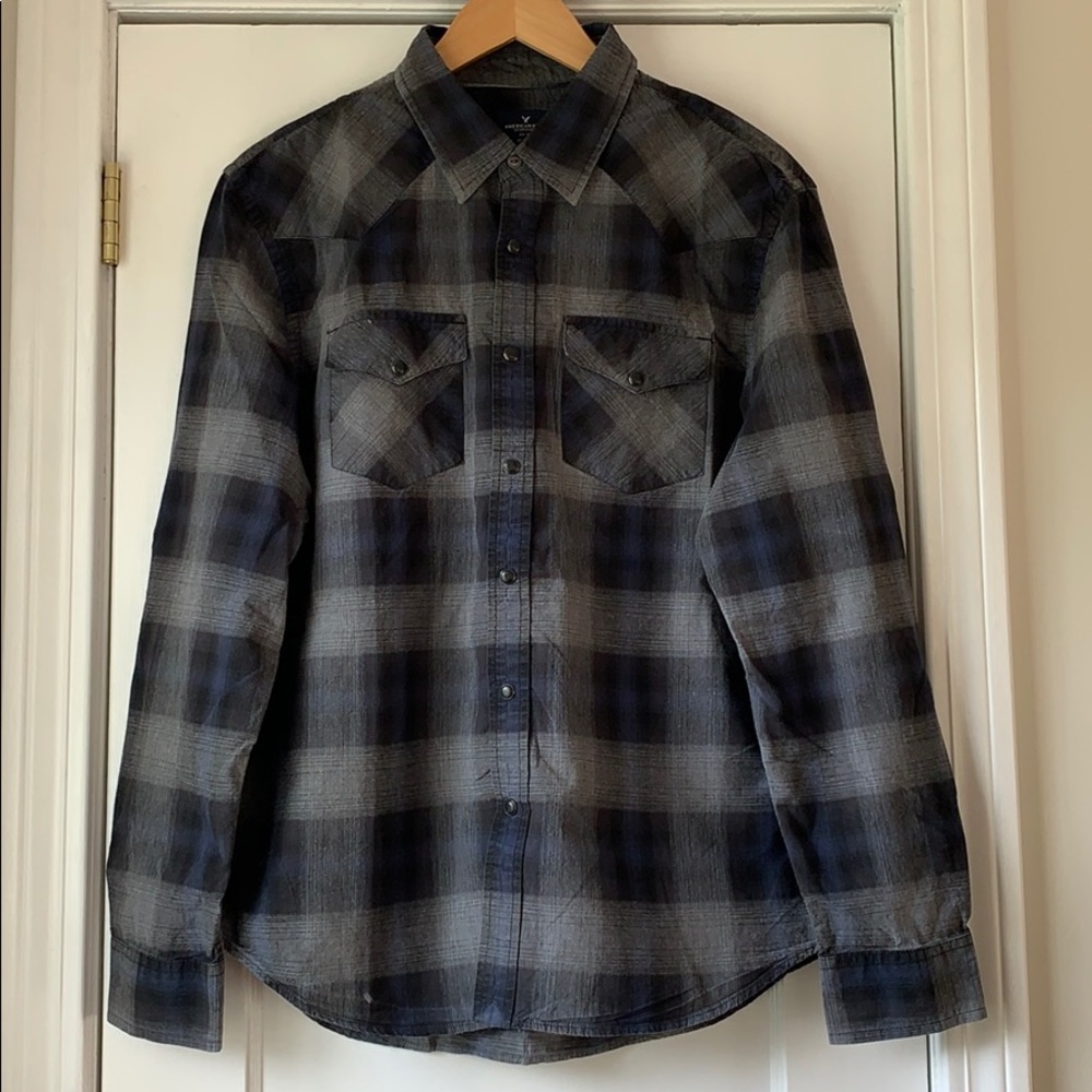 AMERICAN EAGLE OUTFITTERS Men’s L, Gray/Blue Shirt